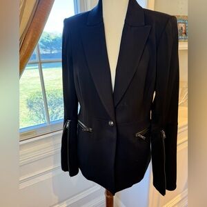 Ramy brook multimedia blazer Black faux leather trim zipper sleeves Size large